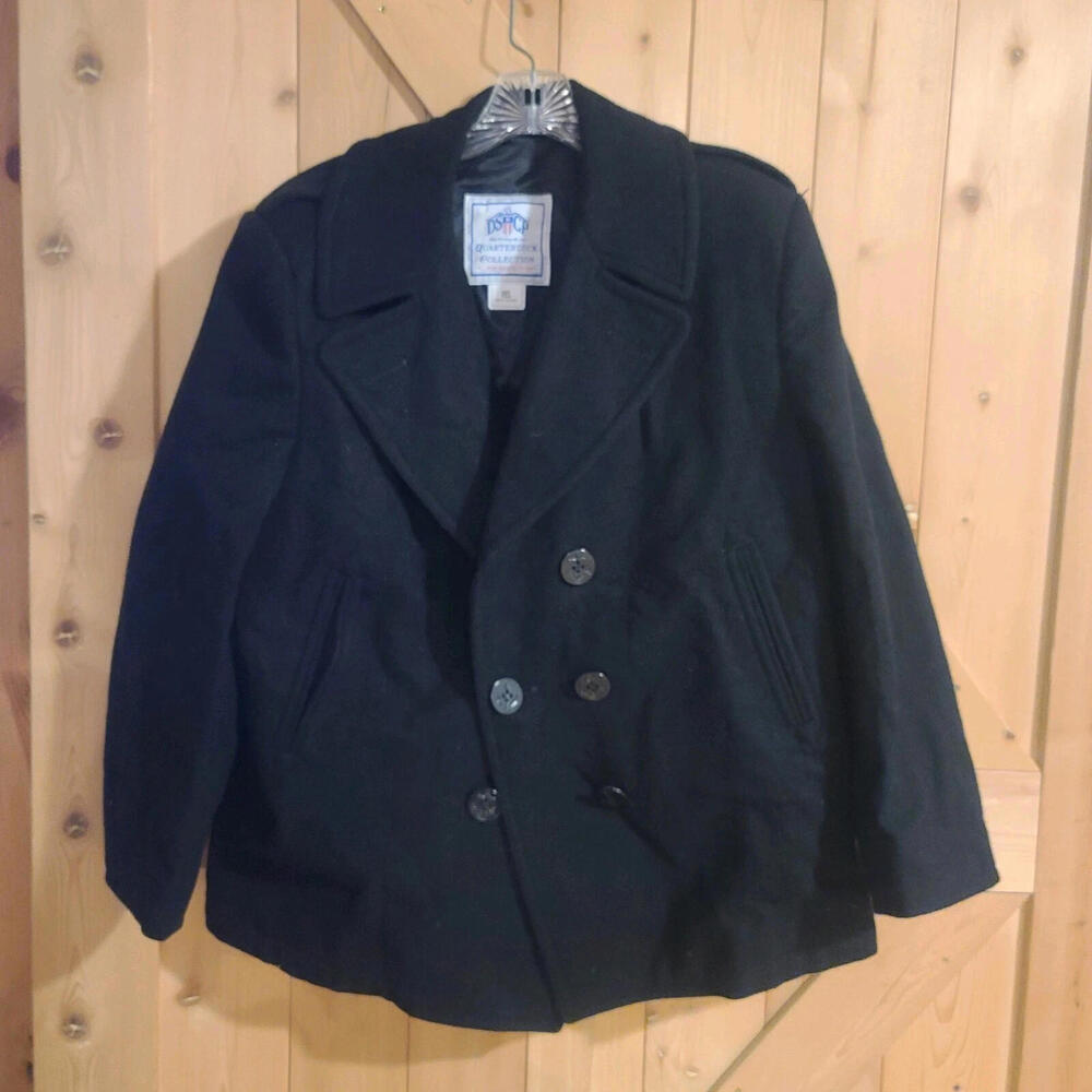 US NAVY DSCP Quarterdeck Collection Men 18S Black Double Breasted Wool Peacoat